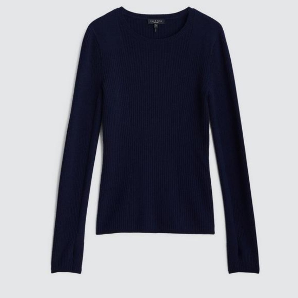 Rag & Bone Audrina Washable Wool Crew in Navy- Size XS